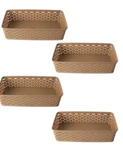 Market99 Medium Plastic Multipurpose Storage Basket ( Set Of 4, Solid Beige Colour)