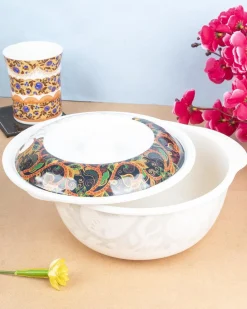 Market99 Melamine Tableware Glossy Finish Dual Glazed Casserole with Lid for Dining Table