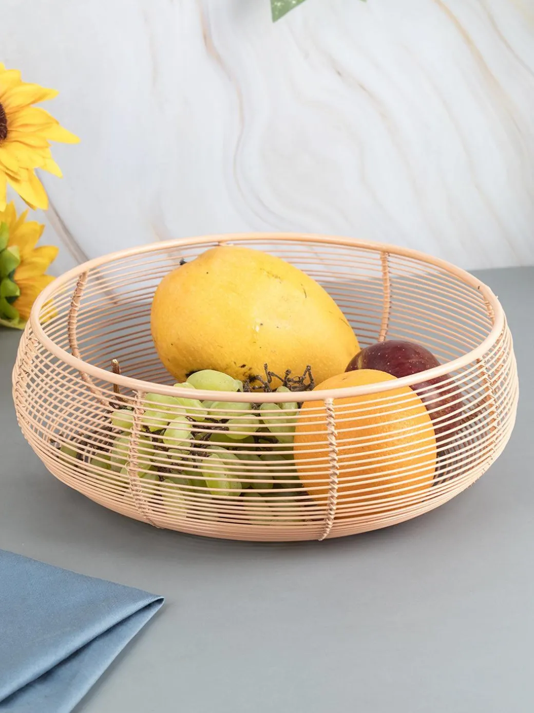 Market99 Metal Wire Countertop Fruit Basket for Home & Kitchen - Peach Colour, Iron