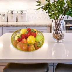 Market99 Metal Wire Countertop Fruit Bowl, Basket Holder Stand, For Home & Kitchen, Yellow Colour, Iron