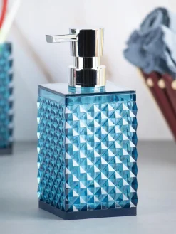 Market99 340mL Refillable Soap Dispenser With Silver Pump & Light Blue Plastic Liquid Soap Holder