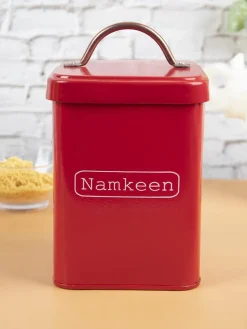 Market99 Namkeen Jar, Kitchen Decorative, Countertop Metal Storage Jar, Red, Mild Steel