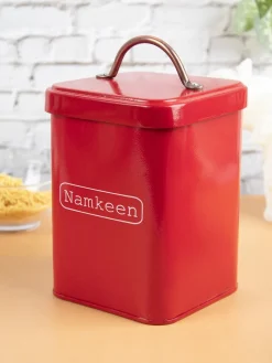 Market99 Namkeen Jar, Kitchen Decorative, Countertop Metal Storage Jar, Red, Mild Steel