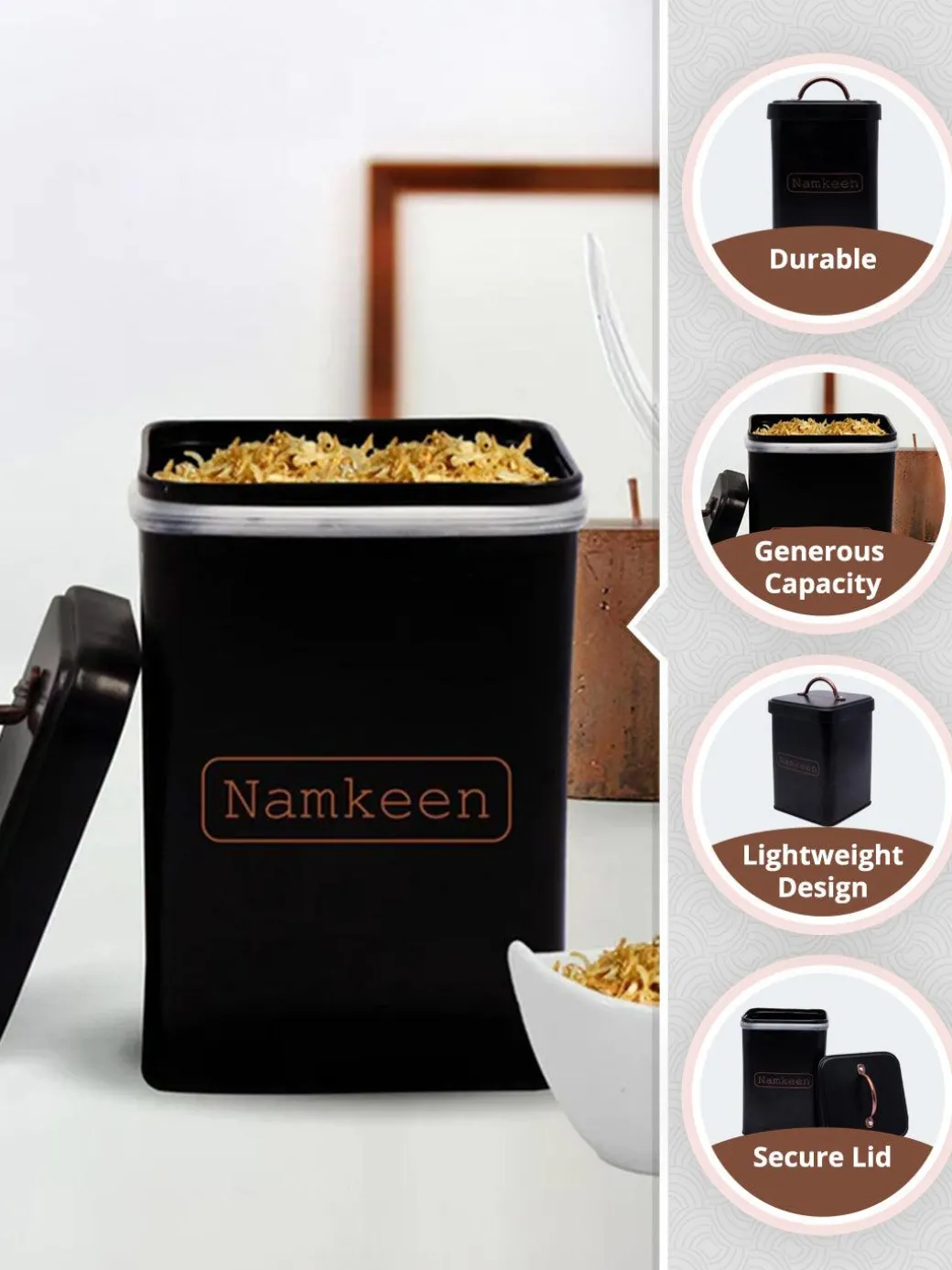 Market99 Namkeen Jar with Lid - (Black, 1900mL)
