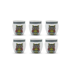 MARKET99 Owl Printed Ceramic Kullad, (Each 130 mL, Set Of 6 Pcs)