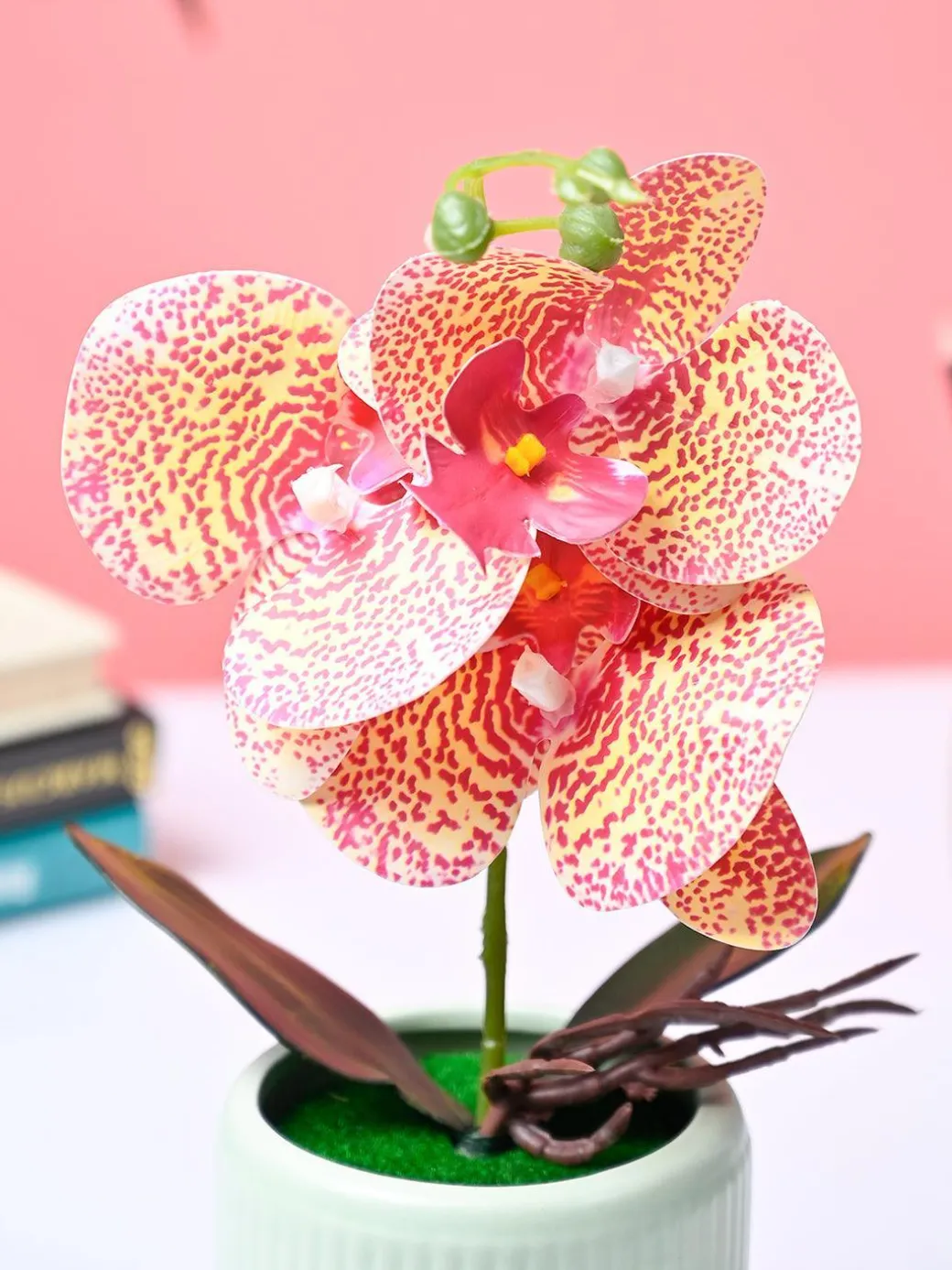 Market99 Pink Artificial Orchid Flower With Green Pot