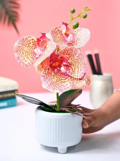 Market99 Pink Artificial Orchid Flower With Cyan Pot