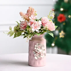 MARKET99 Pink Ceramic Floral Appliques Design with Glossy Finish
