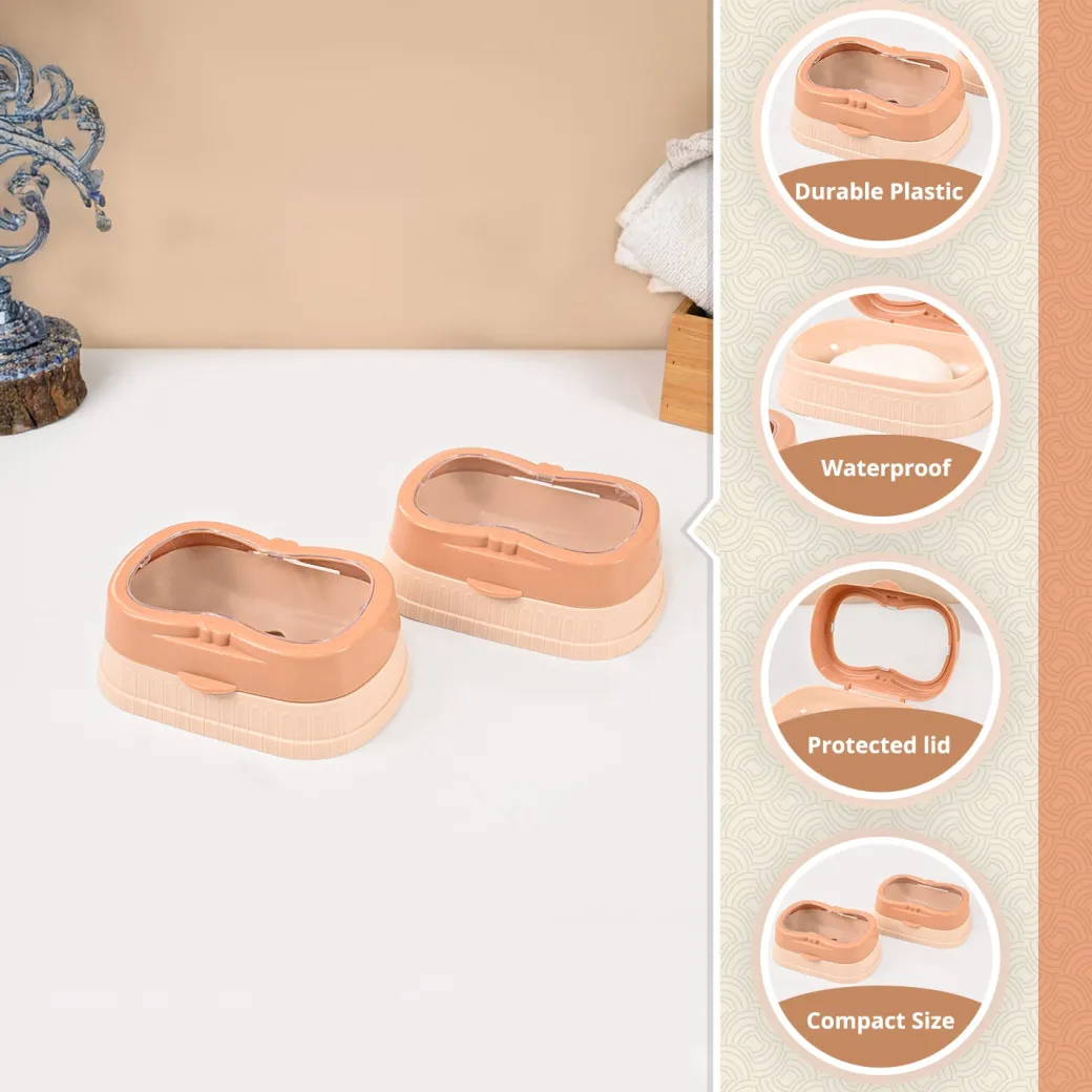 Market99 Plastic Peach & Beige Soap Dish - Set Of 2