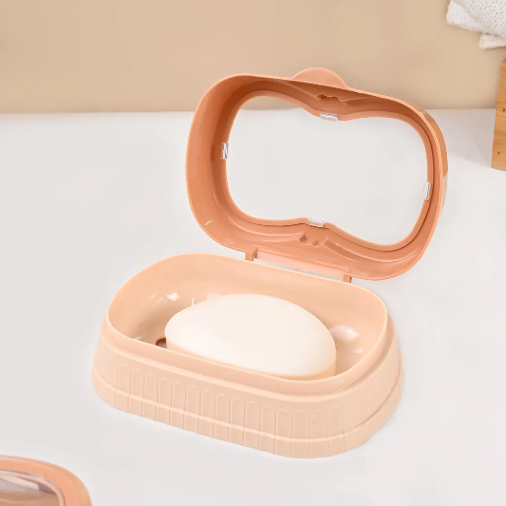 Market99 Plastic Peach & Beige Soap Dish - Set Of 2