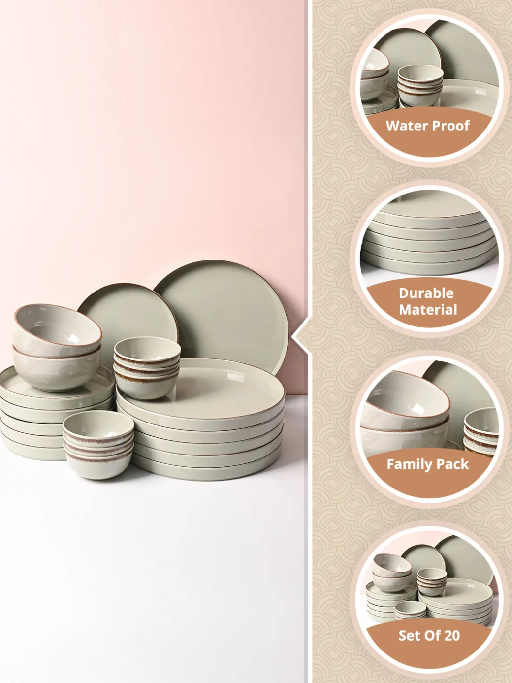 Market99 Rusty Green Plato Dinner Set - 20 Pcs
