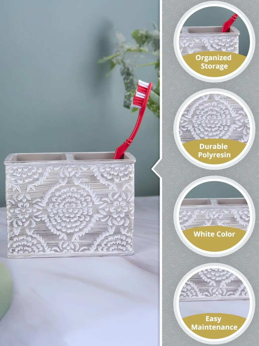 Market99 Traditional Engraved Design Toothbrush Holder