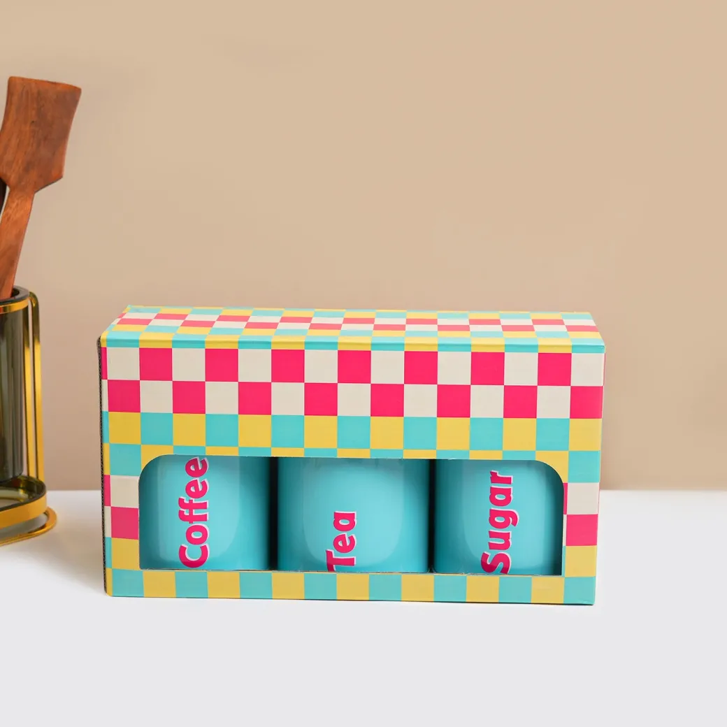 MARKET99 Turquoise Iron Coffee, Tea & Sugar Jars - (1000 ml Each, Set Of 3)
