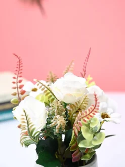 Market99 White Rose Flower With Grey Pot