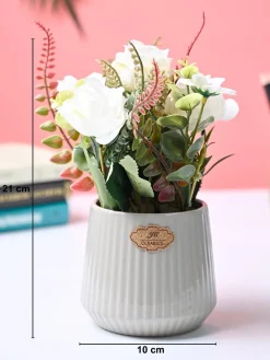 Market99 White Rose Flower With Grey Pot