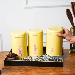 MARKET99 Yellow Iron Coffee, Tea & Sugar Jars - (1000 ml Each, Set of 3)