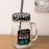Mason Jar, with Straw & Lid, Black, Glass, 450 mL