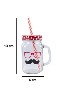 Mason Mug With Straw Set Of 2 (Each 450 Ml)