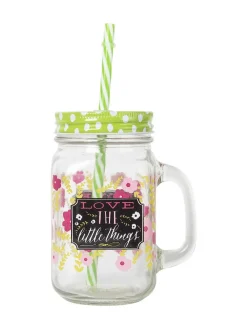 Mason Mug With Straw Set Of 2 (Each 450 Ml)