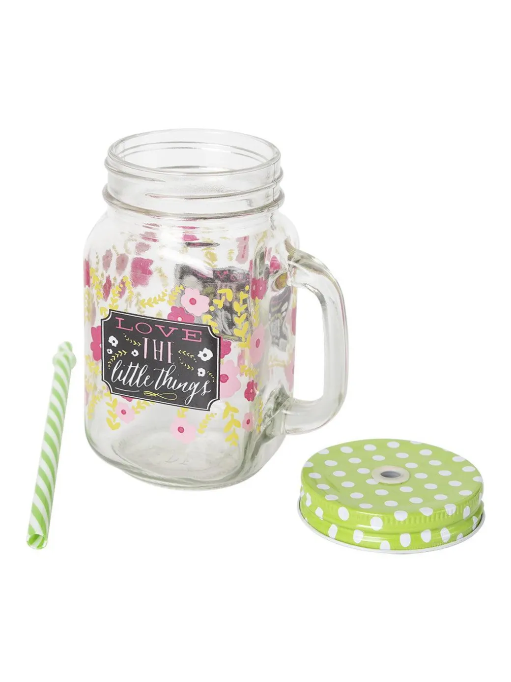 Mason Mug With Straw Set Of 2 (Each 450 Ml)