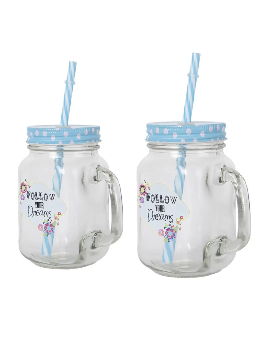 Mason Mug With Straw Set Of 2 (Each 450 Ml)