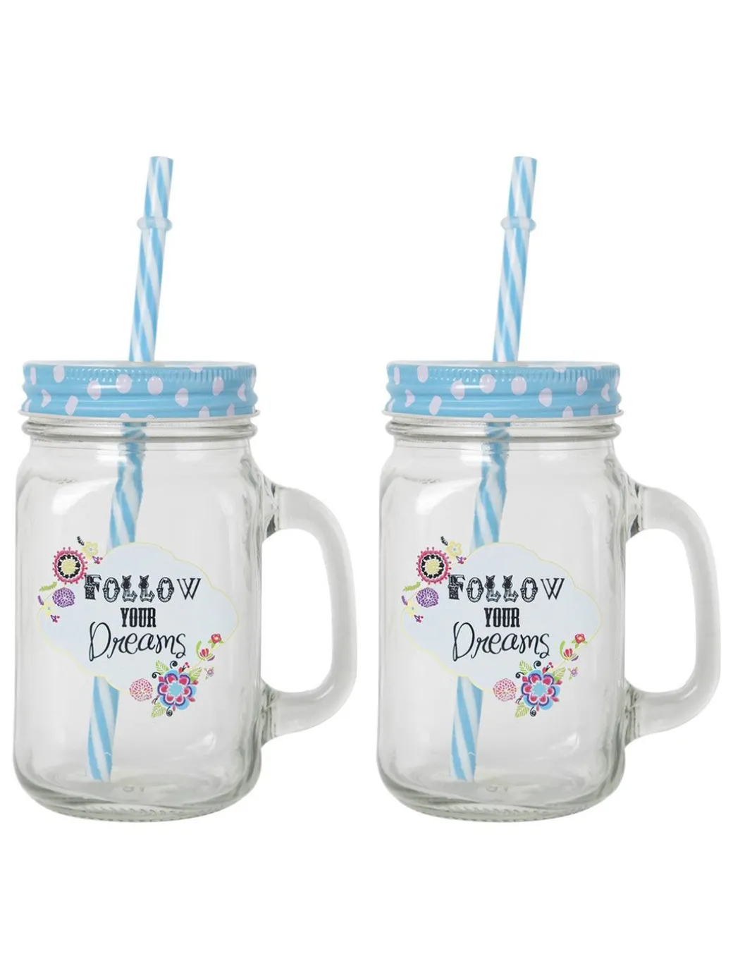 Mason Mug With Straw Set Of 2 (Each 450 Ml)