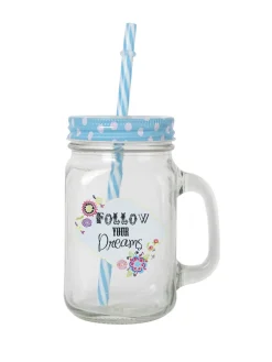 Mason Mug With Straw Set Of 2 (Each 450 Ml)