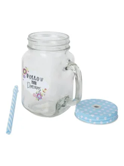 Mason Mug With Straw Set Of 2 (Each 450 Ml)
