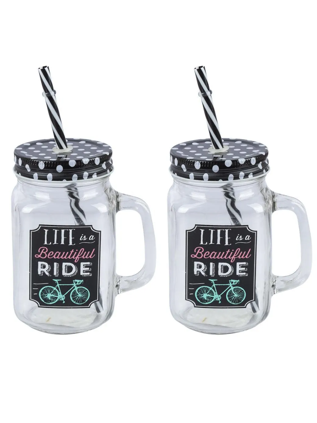 Mason Mug With Straw Set Of 2 (Each 450 Ml)