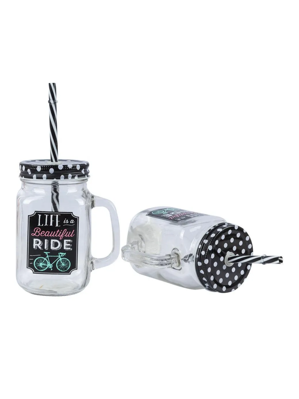 Mason Mug With Straw Set Of 2 (Each 450 Ml)