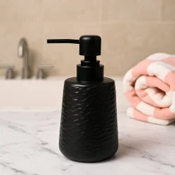 Matte Black Wavy Hammered Ceramic Soap Dispenser