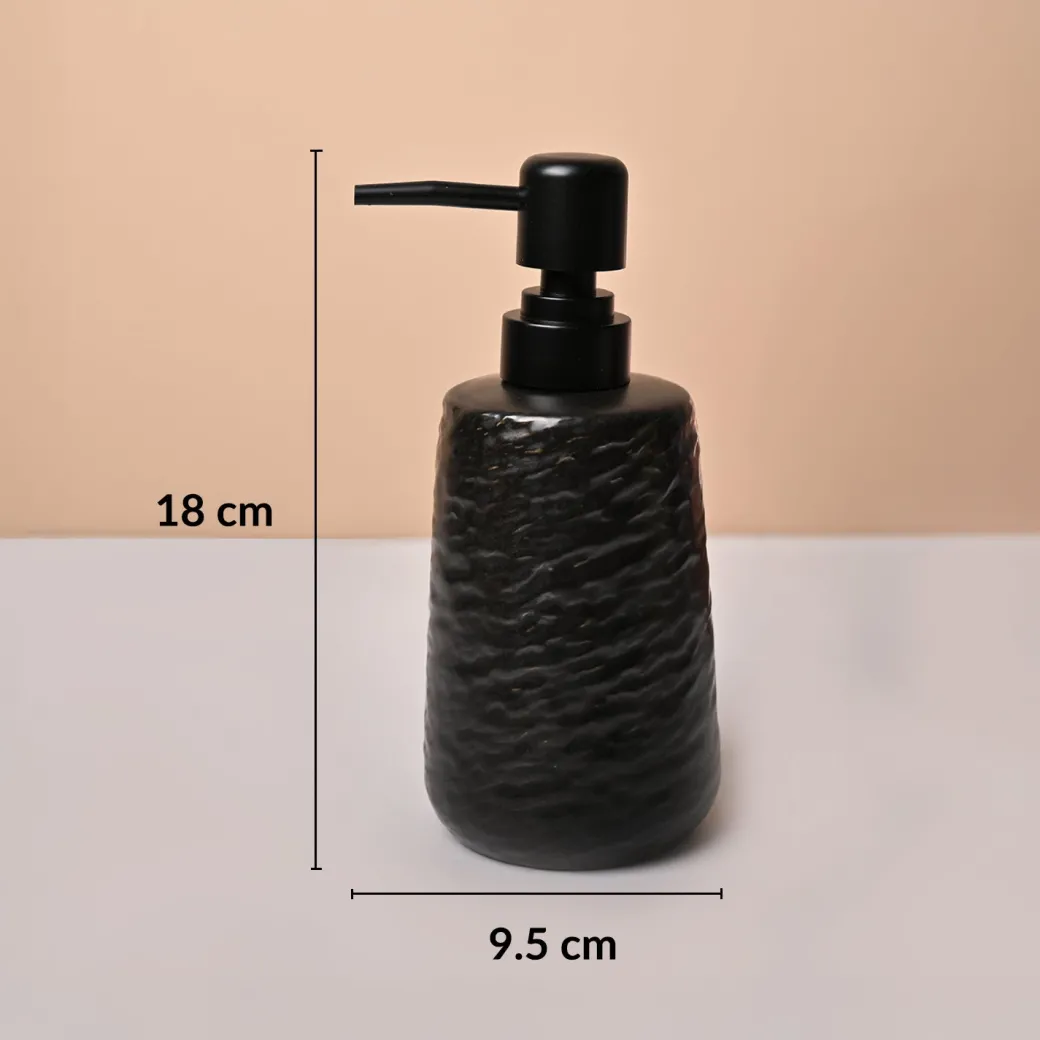 Matte Black Wavy Hammered Ceramic Soap Dispenser