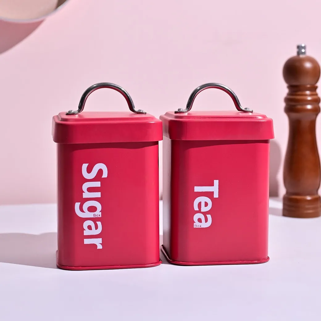Matte Red Tea & Sugar Storage Jars