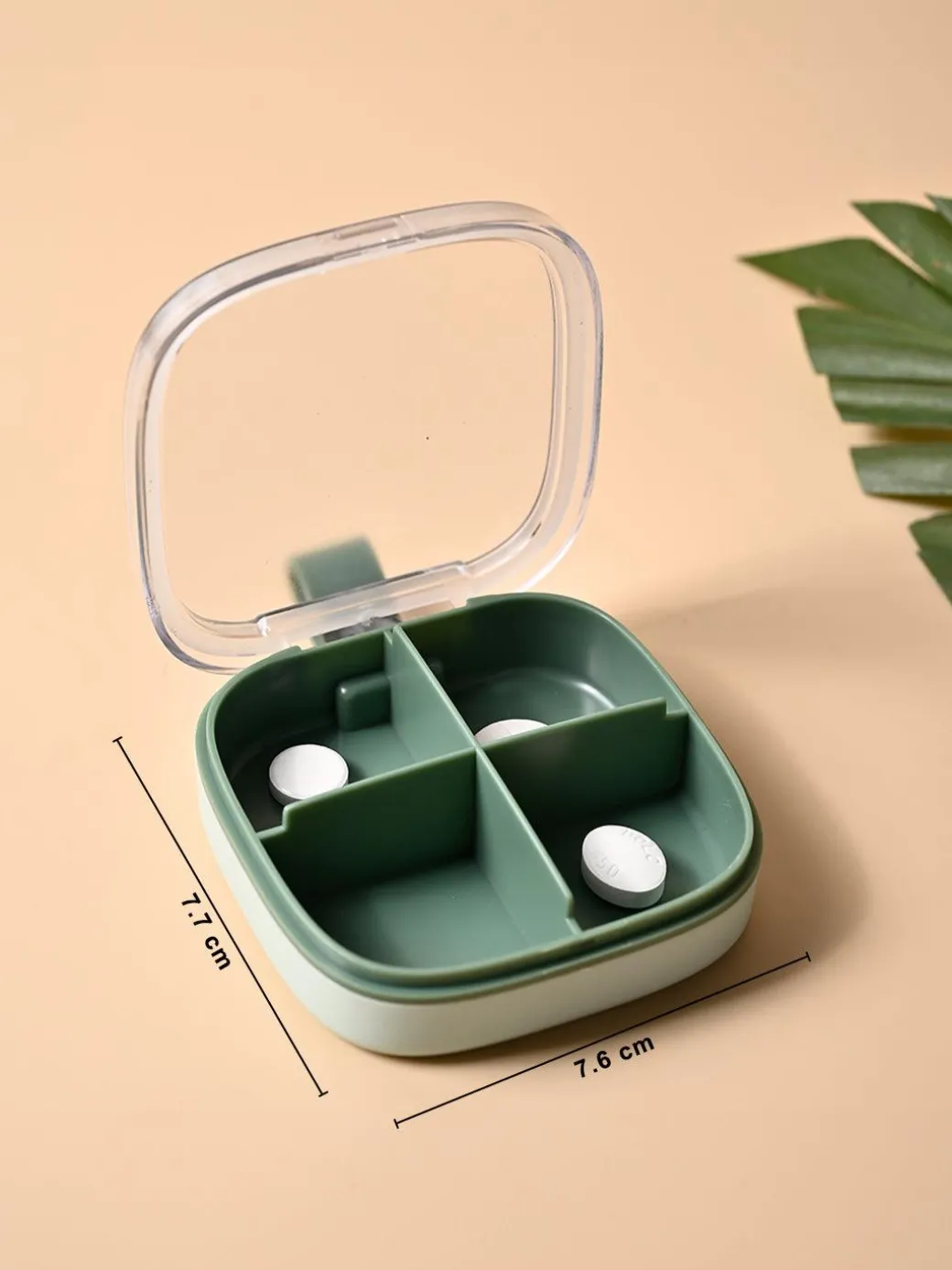Medicine Box with 4 Sections, Olive Green, Plastic