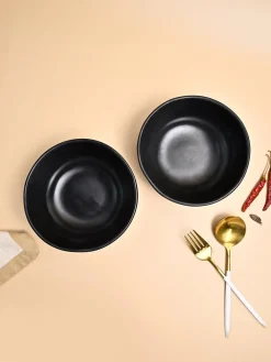 Melamine Black Round Serving Bowl (Set of 2)