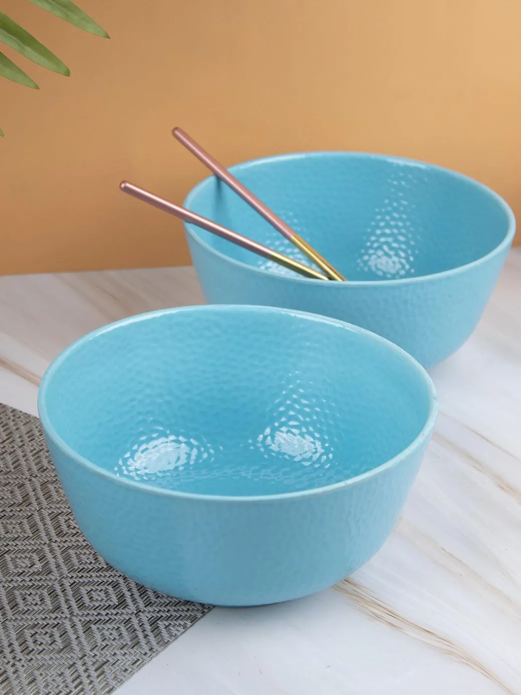 Melamine Turquoise Round Serving Bowl (Set of 2)