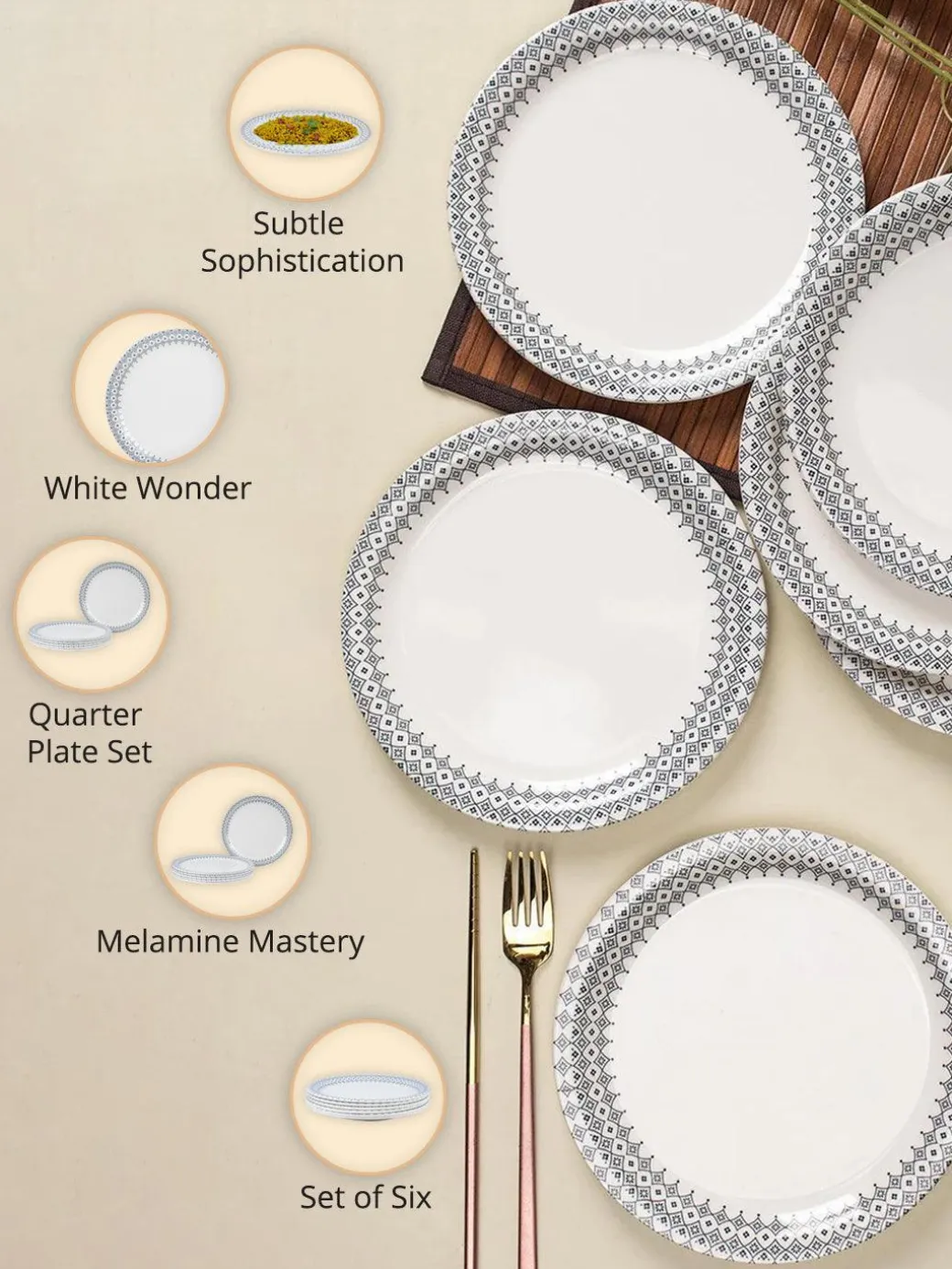 Melamine White Round Quarter Plate (Set of 6)