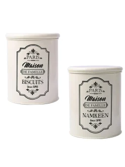 Metal Biscuite & Namkeen Jar Set - Each Ivory & 1700 Ml