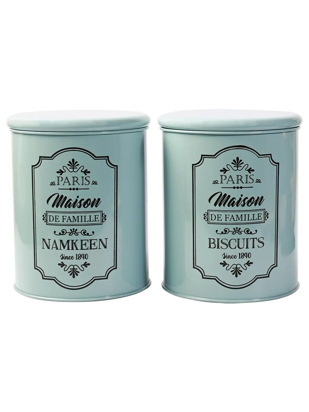Metal Biscuite & Namkeen Jar Set - Green & Each 1700 Ml