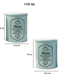 Metal Biscuite & Namkeen Jar Set - Green & Each 1700 Ml