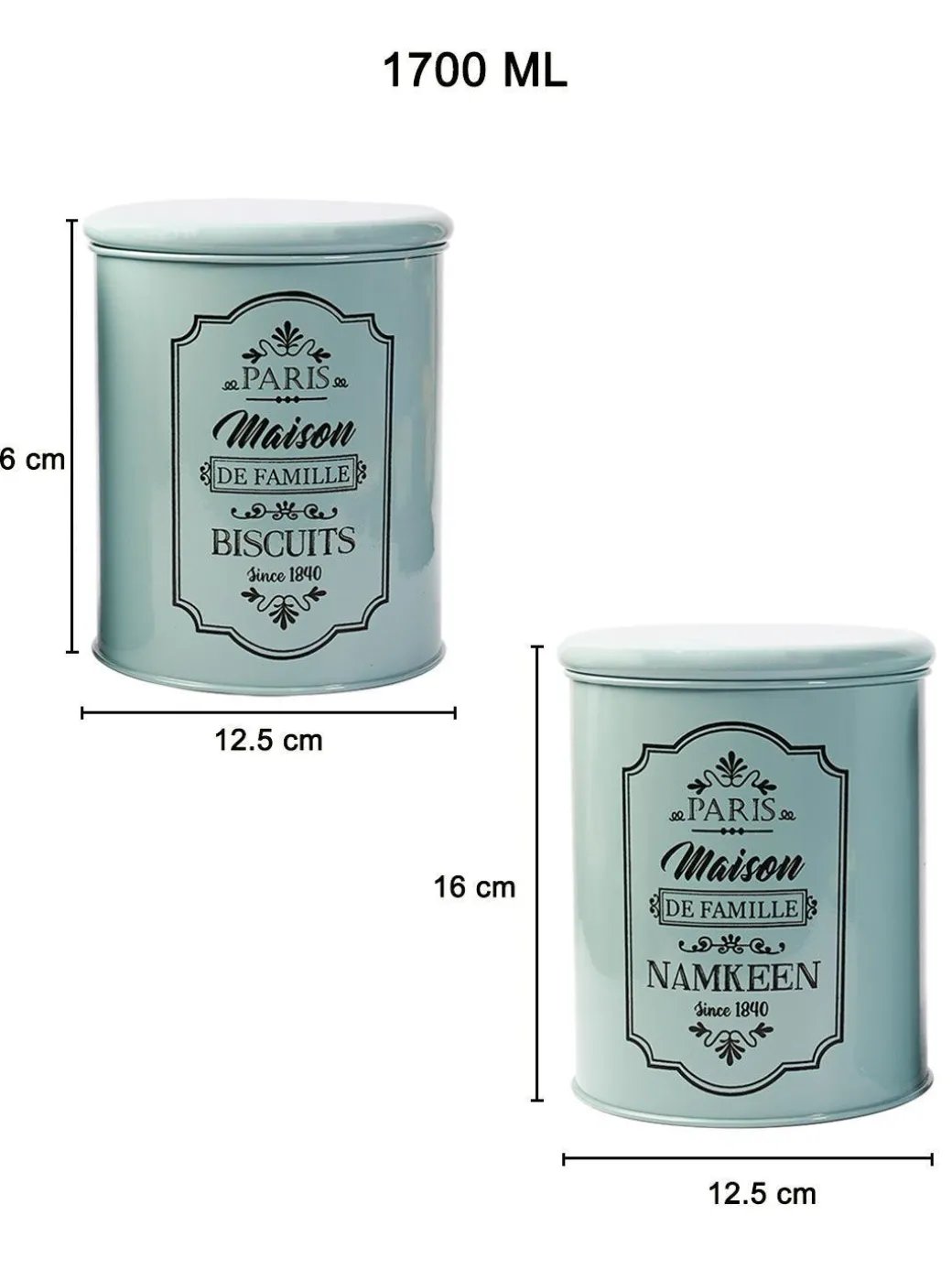Metal Biscuite & Namkeen Jar Set - Green & Each 1700 Ml