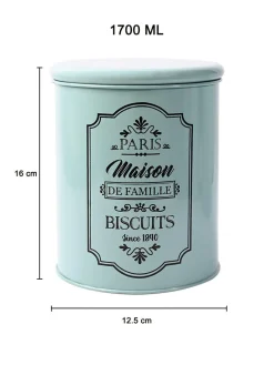 Metal Biscuite Jar - Green, 1700 Ml