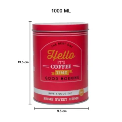 Metal Coffee Jar - Red, 1000Ml