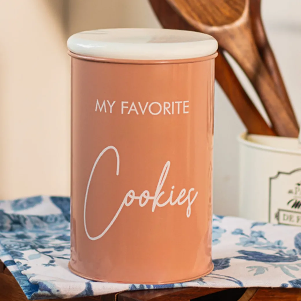 Metal Cookies Jar - Brown, 900 Ml