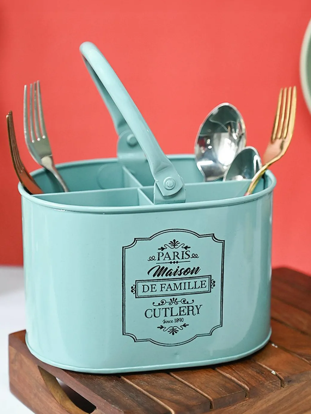 Metal Cutlery Holder - Green