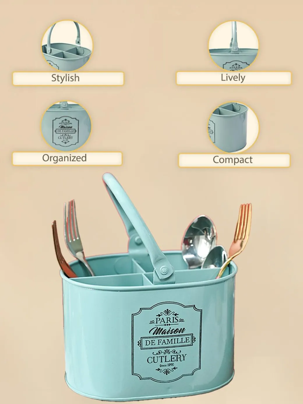 Metal Cutlery Holder - Green