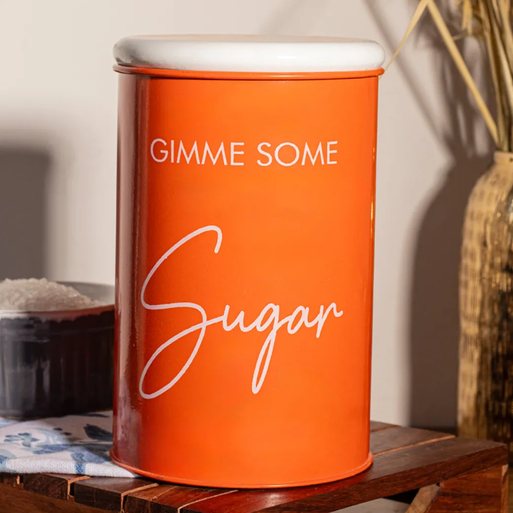 Metal Orange Storage Sugar Jar - 900Ml