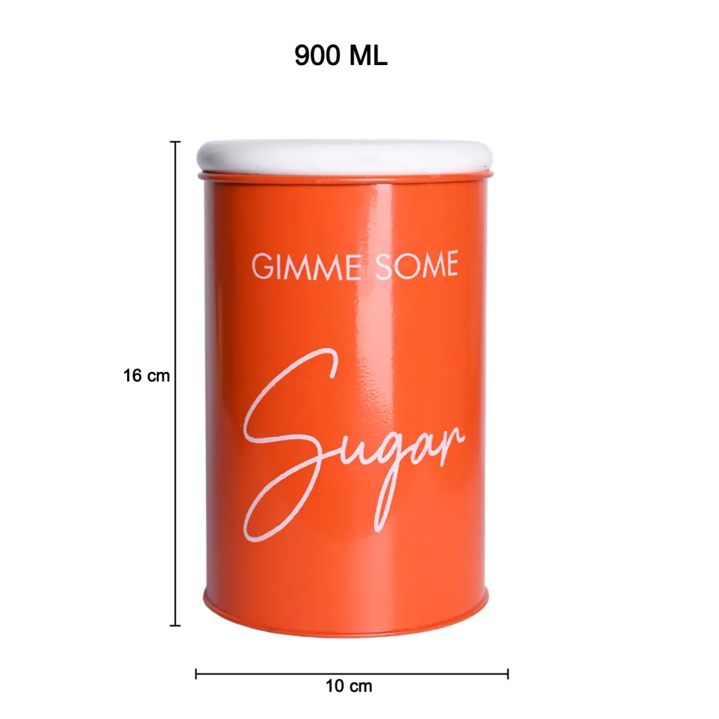 Metal Orange Storage Sugar Jar - 900Ml