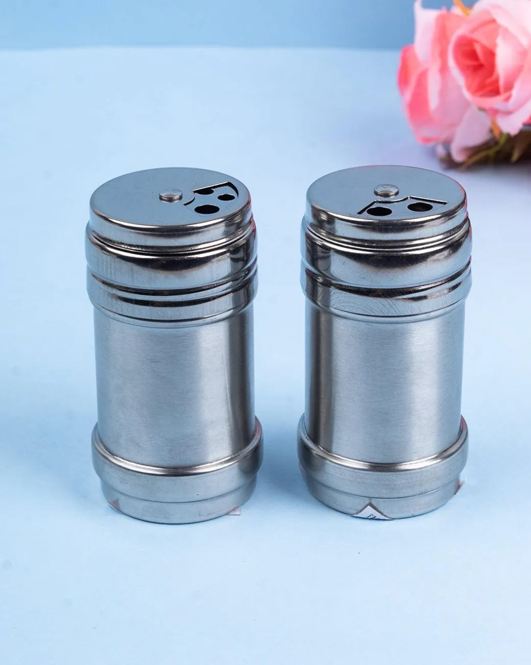 Metal Salt & Pepper Shakers, Silver, Stainless Steel, Set of 2