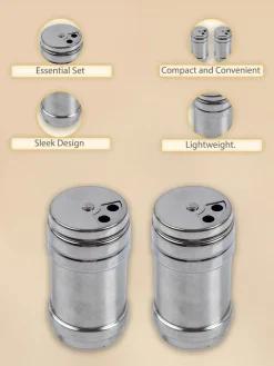 Metal Salt & Pepper Shakers, Silver, Stainless Steel, Set of 2